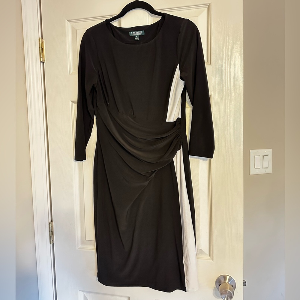 Ralph Lauren Black and Cream Long Sleeve Dress